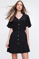 Trend Alaçatı Stili Women's Black Waist Gathered V Neck Woven Dress