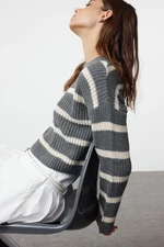 Trendyol Anthracite Crop Basic Striped Knitwear Sweater