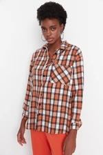 Trendyol Orange Wide-Cut Checkered Woven Shirt