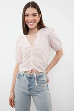 Trendyol Powder Gathered Gingham Woven Blouse