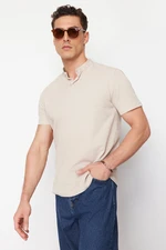 Trendyol Stone Regular/Normal Cut Textured Judge Collar Buttoned T-shirt