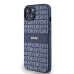 Zadní kryt DKNY PU Leather Repeat Pattern Tonal Stripe pro Apple iPhone 14, modrá