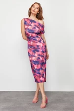 Trendyol Multi-Color Printed Body-Fitting Boat Neck Zero Sleeve Stretch Knitted Midi Pencil Dress