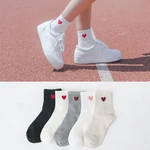 New Fashion Harajuku Women Cotton Long Socks Novelty Love Heart Pattern Socks Hiphop Solid Color Cute Socks Black White Sokken