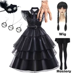 Wednesday Merlina Costume Girl Halloween Cosplay Dresses Cosplay Mesh TuTu Dress For Kids Carnival Carty Disguise Wednesday Girl