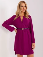 Purple loose midi dress with belt