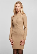 Women's dress with crossed ribbed knit unionbeige