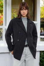 Trendyol Black Regular Tweed Detailed Seasonal Midi Jacket Coat