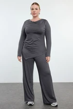 Trendyol Curve Anthracite Premium Boat Neck Knitted Plus Size Bottom Top Set