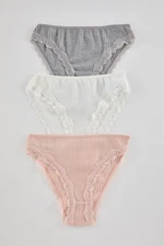 Trendyol Grey-Multicolored 3-Pack Classic Knitted Panties with Lace Detail