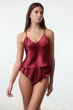 Trendyol Burgundy Satin Rope Strapless Knitted Underwear Set