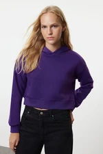 Trendyol Purple Thick Fleece Hooded Casual Cut Crop Knitted Sweatshirt Knitted Sweatshirt