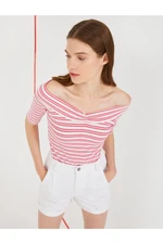 Koton Women's Pink Striped T-Shirt