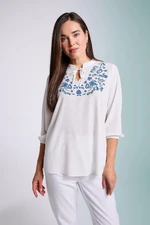 DEFACTO Regular Fit Printed Crinkle Fabric Long Sleeve Blouse