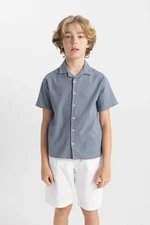 DEFACTO Boy's Oversize Fit Polo Neck Seersucker Textured Short Sleeve Shirt