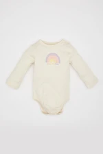 DEFACTO Baby Girl Newborn Crew Neck Rainbow Printed Long Sleeve Snap Snap Bodysuit