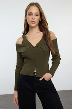 Trendyol Khaki Crop V-Neck Knitwear Cardigan