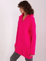 Fluo pink women's sweater with cables