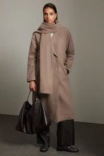 Trendyol Mink Oversize Woolen Wide Cut Long Coat with Shawl