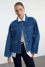 Trendyol Blue Pocket Detailed Oversize Denim Jacket