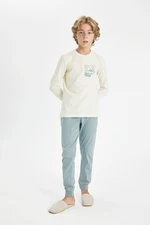 DEFACTO Boy's Car Printed Long Sleeve Top Long Bottom Pajama Set