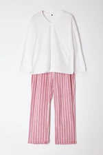 Trendyol Curve Pink Striped Fleece Knitted Pajama Set