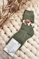 Warm cotton socks with teddy bear, green