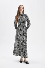 DEFACTO Shirt Collar Patterned Buttoned Long Sleeve Maxi Dress