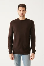 Avva Men's Brown Crew Neck Front Textured Regular Fit Knitwear Sweater