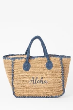 DEFACTO Women's Text Embroidered Straw Handbag