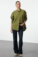 Trendyol Dark Khaki Loose Fit Cotton Woven Shirt