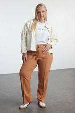 Trendyol Curve Brown Stitch Detailed Straight Cut Woven Trousers