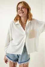 Happiness İstanbul Women's Ecru Lace Detailed Linen Shirt