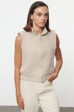 Trendyol Beige Regular Boucle Zippered Knitwear Vest