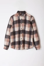 Trendyol Beige Regular Fit Winter Checkered Lumberjack Shirt Jacket