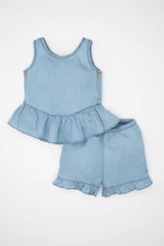 DEFACTO Baby Girl Jean Look Sleeveless Ruffle Blouse and Shorts Set of 2