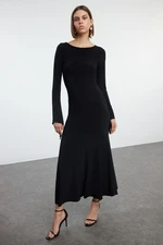 Trendyol Black Straight Boat Neck Fitted Skirt Flounce Maxi Flexible Knitted Dress