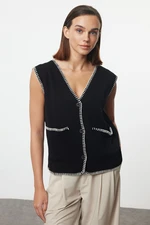 Trendyol Black Regular V Neck Color Block Vest