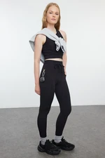 Trendyol Black Brushed Soft Fabric Pocket and Tie Detailed Full Length Knitted Sports Leggings