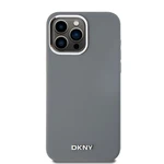 Zadní kryt DKNY Liquid Silicone Silver Metal Logo Magsafe pro Apple iPhone 15 Pro Max, šedá