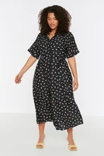 Trendyol Curve Black Patterned Woven Dress with Belted and Slits