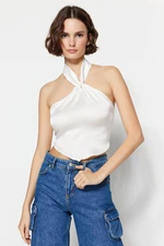 Trendyol Ecru Woven Satin Halter Neck Blouse