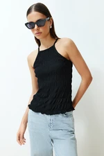 Trendyol Black Textured Plain Slim Halter Neck Strap Knitted Blouse