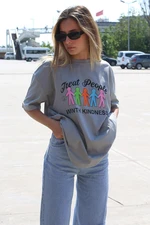 Madmext Painted Gray Printed Oversized T-Shirt