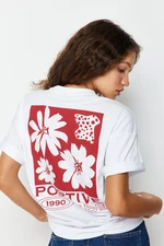 Trendyol White 100% Cotton With Back Print Oversized/Wide Fit Crew Neck Knitted T-Shirt