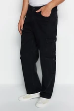 Trendyol Black Wide Fit Cargo Pocket Jeans Loose Denim Trousers