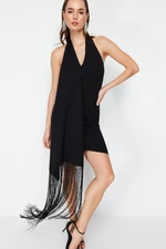 Trendyol Black Tassel Detailed Woven Short Elegant Evening Dress