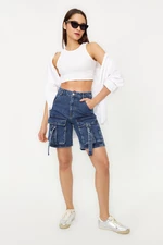 Trendyol Blue Normal Waist Denim Shorts with Cargo Pocket & Bermuda