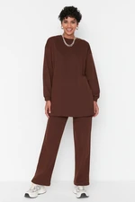 Trendyol Brown Oversize Crew Neck Basic Knitted Tracksuit