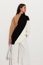 Trendyol Beige Color Block High Neck Knitwear Sweater